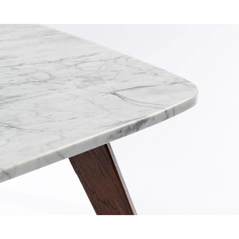 Square Marble Top Coffee Table with Elm Wood Legs – White & Walnut, Mid-Century Modern Style