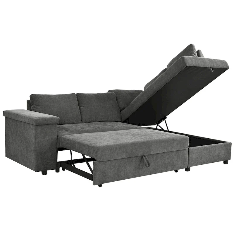 3-Seater Convertible Polyester Sofa Bed with Storage