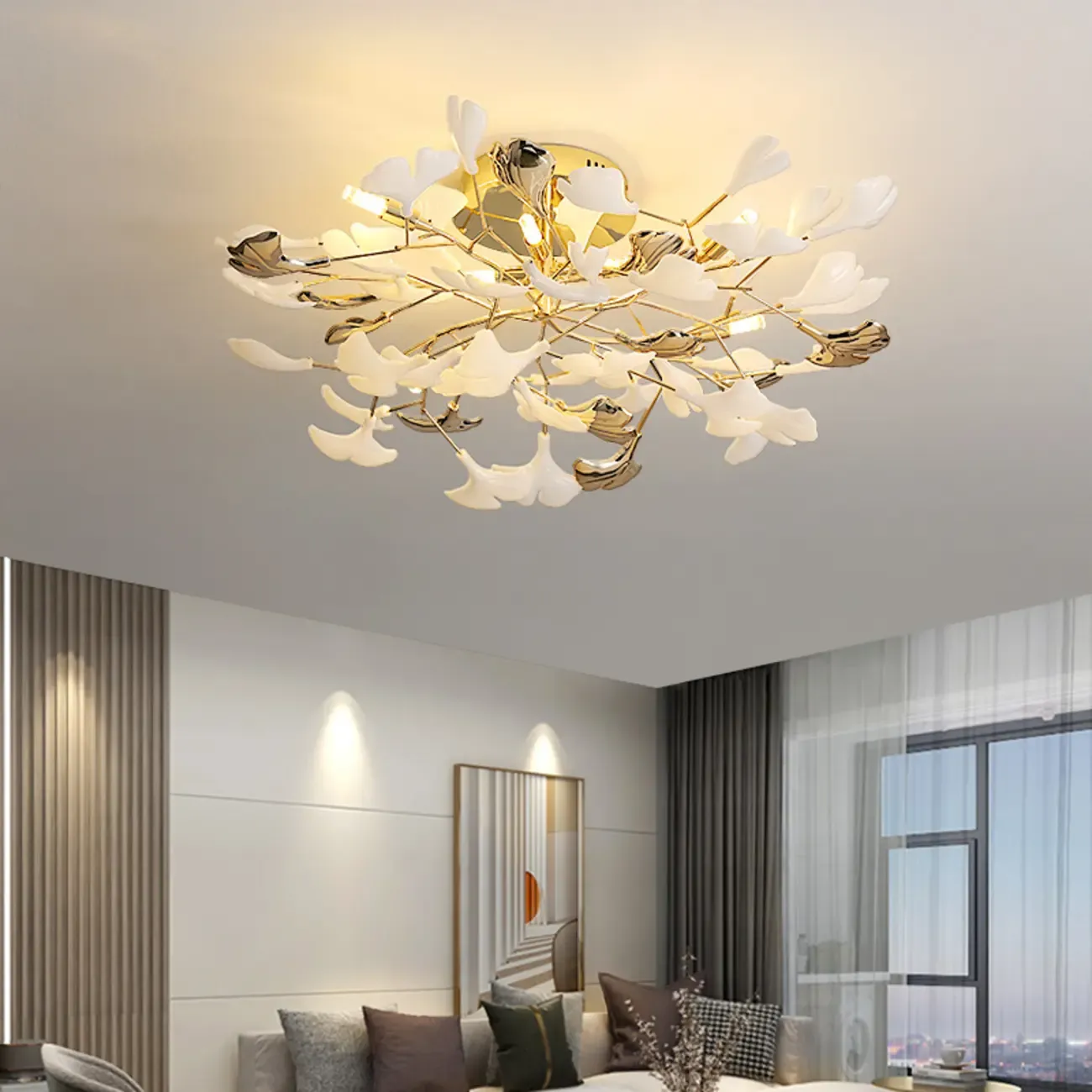 Luxury Ginkgo Leaf Ceiling Light Fixture for Living Room Decor
