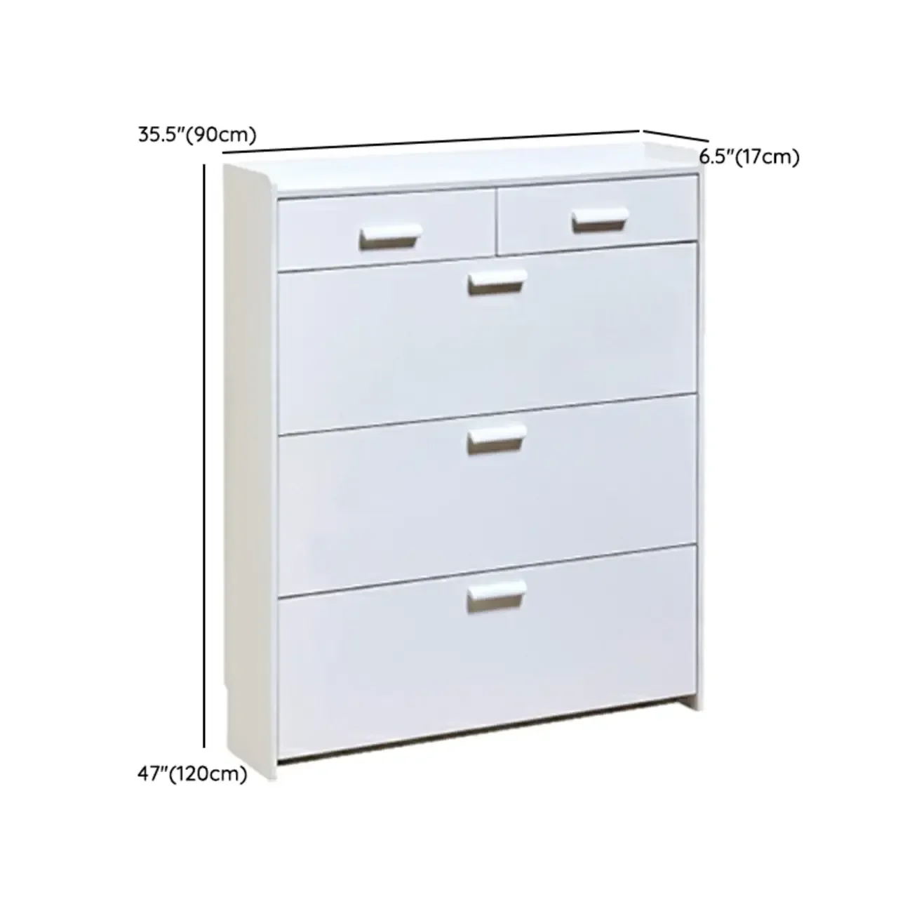 Narrow Wall-Mounted White Shoe Cabinet with Drawers