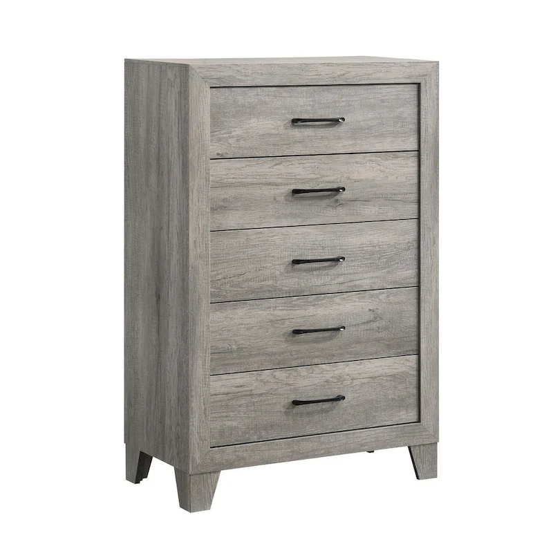 Isha 48 Inch 5 Drawer Tall Dresser Chest with Metal Handles, Driftwood Gray