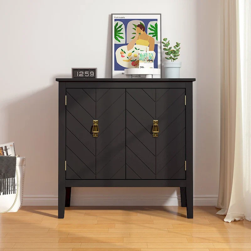 Black / Grey 2-Door Sideboard with Adjustable Shelves, Vintage Style