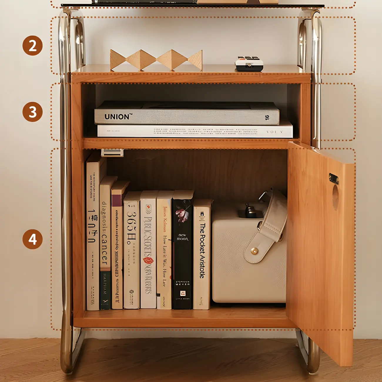 Natural Finish Narrow Glass-Top Light Wood Nightstand