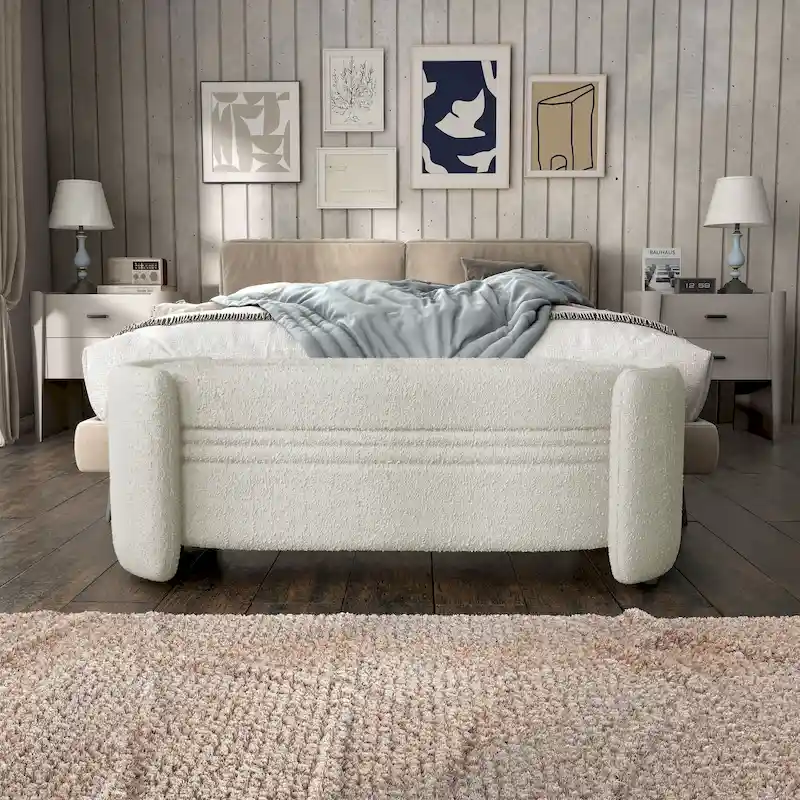Beige / Obsidian Grey Boucle Storage Bench, 2-Seater
