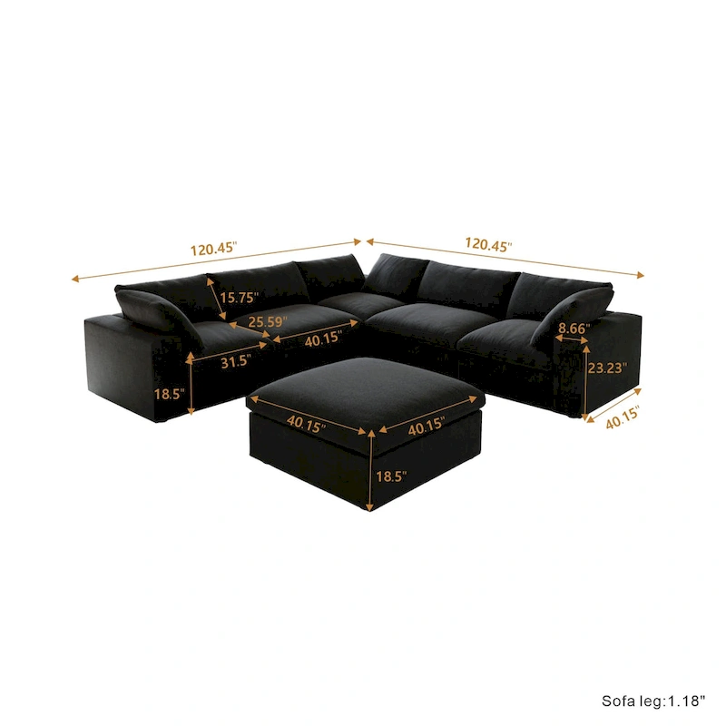 Widen Down Filled 5-Piece Sectional and Ottoman