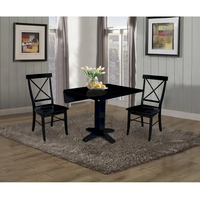 36  Solid Wood Square Dual Drop Leaf Dining Table with 2 Dining Chairs
