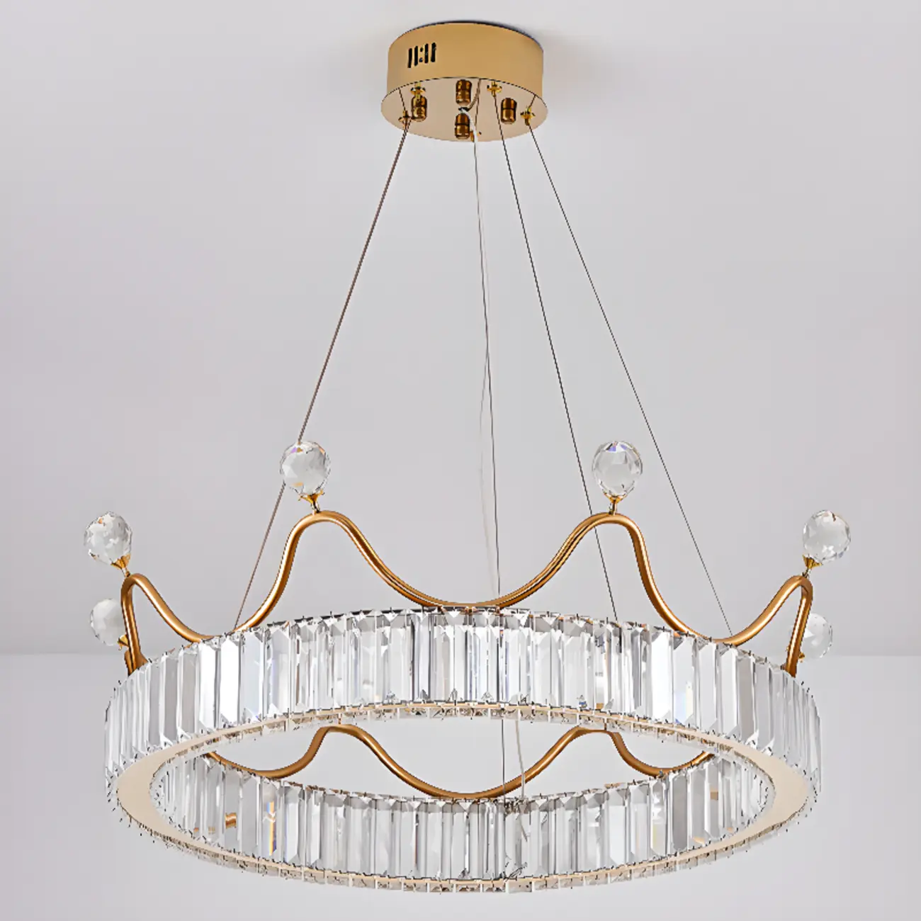 Elegant LED Golden Crown Shape Crystal Chandelier