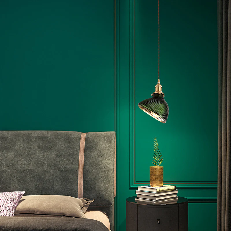 Modern Green Glass Pendant Light Adjustable for Kitchen Dining