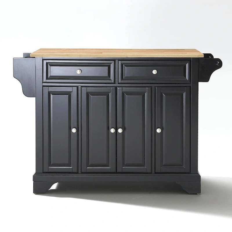 Crosley LaFayette Black Wood Kitchen Island with Natural Wood Top - 18d x 51.5w x 36h