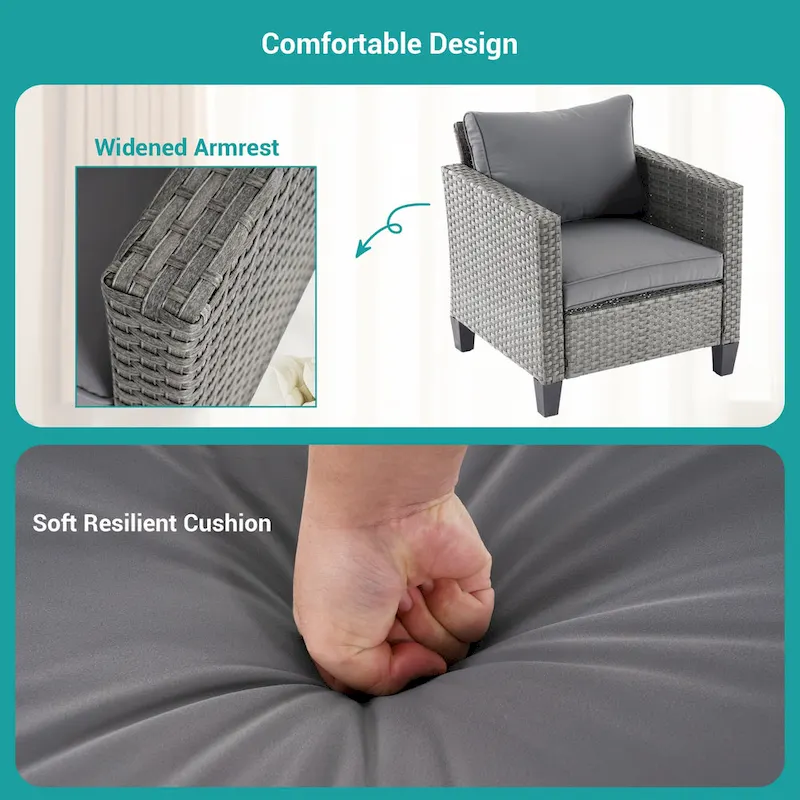 BONOSUKI 3-Piece Patio Sofa Set Grey Rattan with Side Table