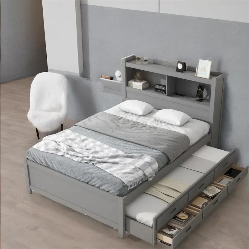 Full Size Platform Bed with Trundle and USB Plugs