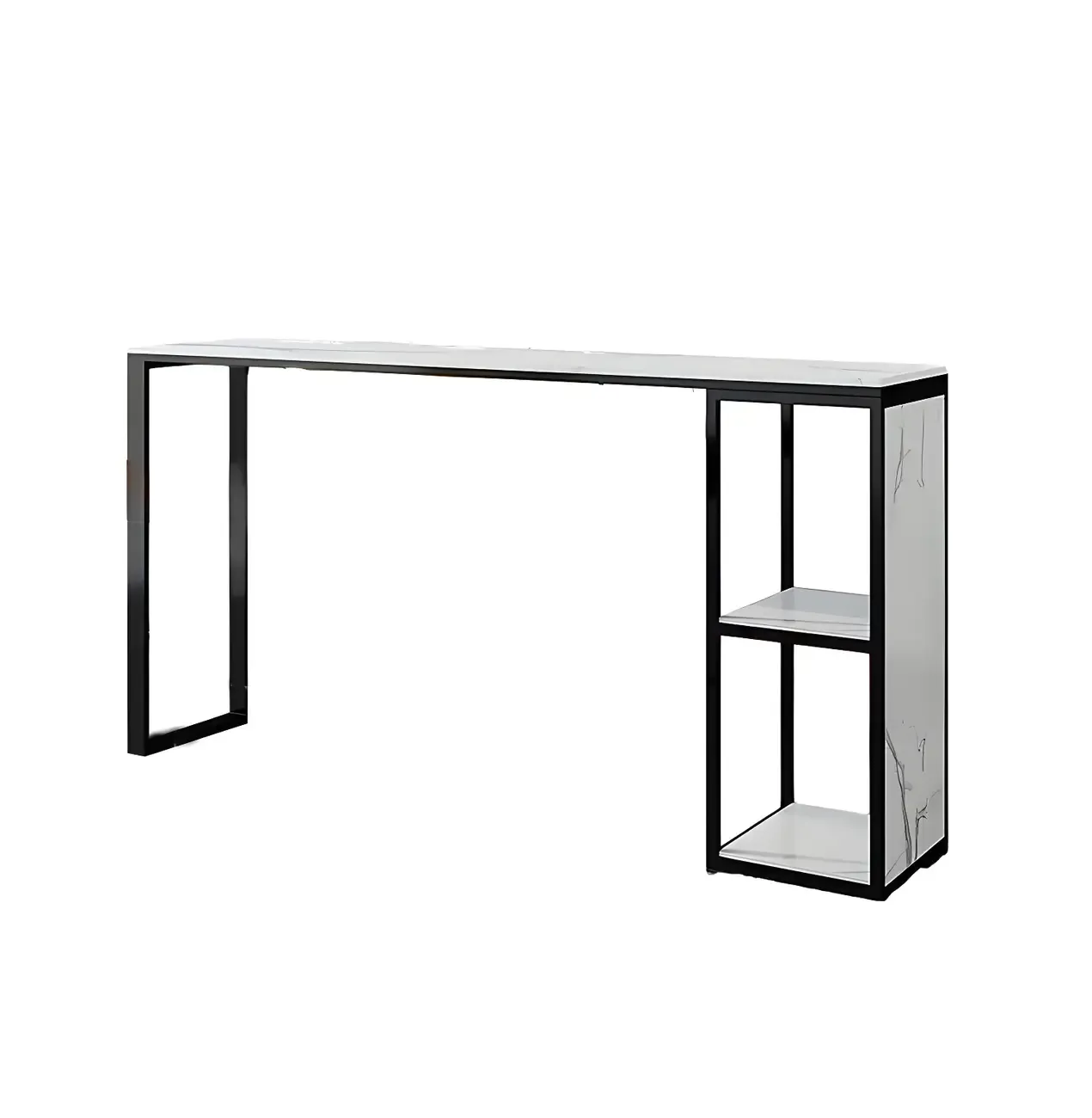 Glam White Faux Marble Gold Iron Two-Shelf Bar Tables