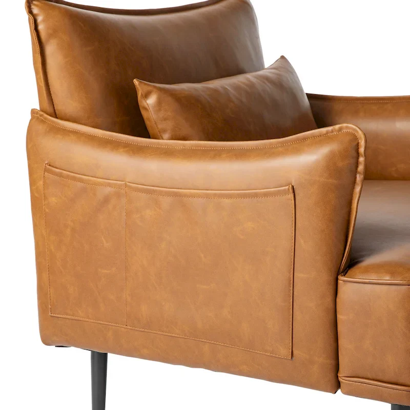Glitzhome Set of 2 29.5 W Mid-Century Modern Leatherette Armchairs With Side Pocket - 29.5  W x 32  H x 28.75  D