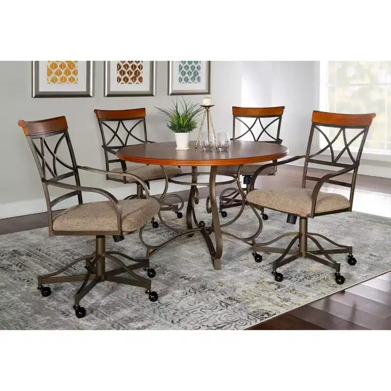 Set of 2 Carter Diamond Shape Cap Back Swivel Dining Chair Metal/Tan/Cherry - Powell