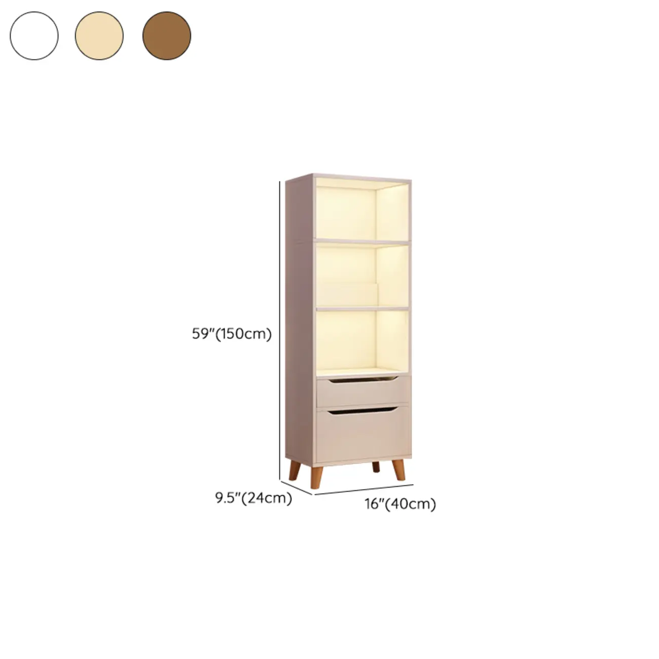 Tall Gray 4-Tier Open Back Wood Bookshelf with Drawer