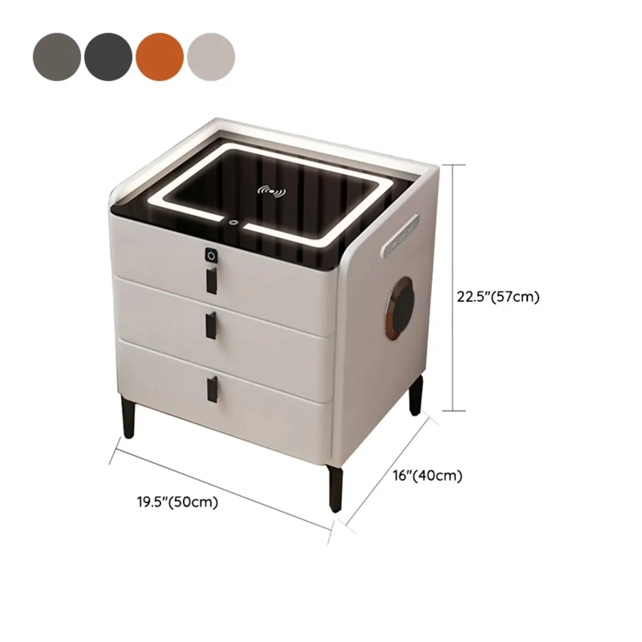 Narrow 3-Drawers Glass Top Wooden Nightstand with Light