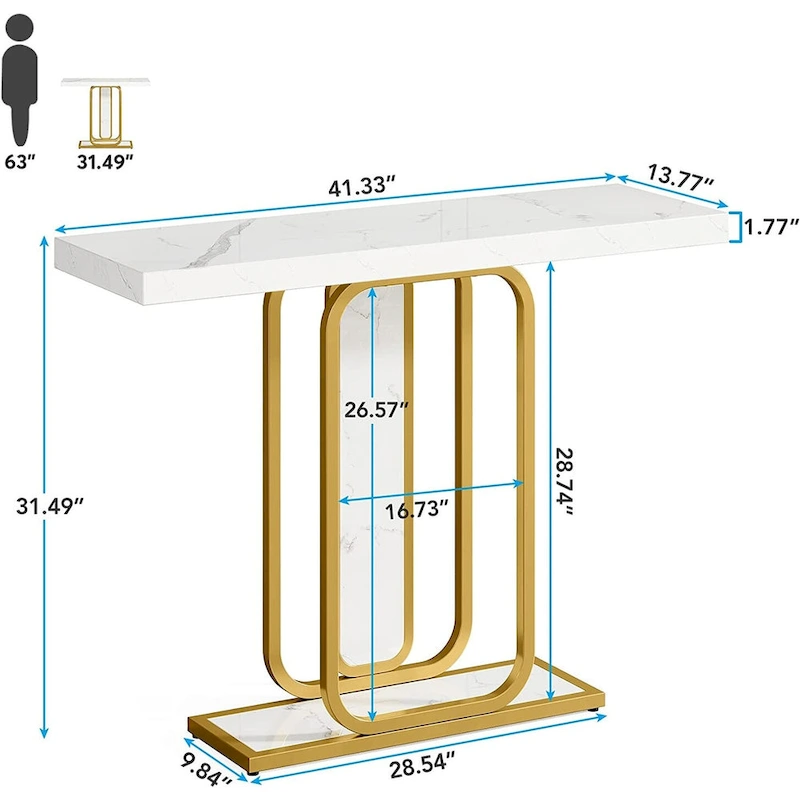 41.3  Console Table with LED Lights, Modern Gold White Entryway Hallway Accent Table