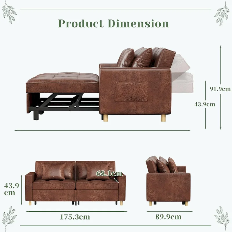 Double Sleeper Chair Bed with Adjustable Backrest