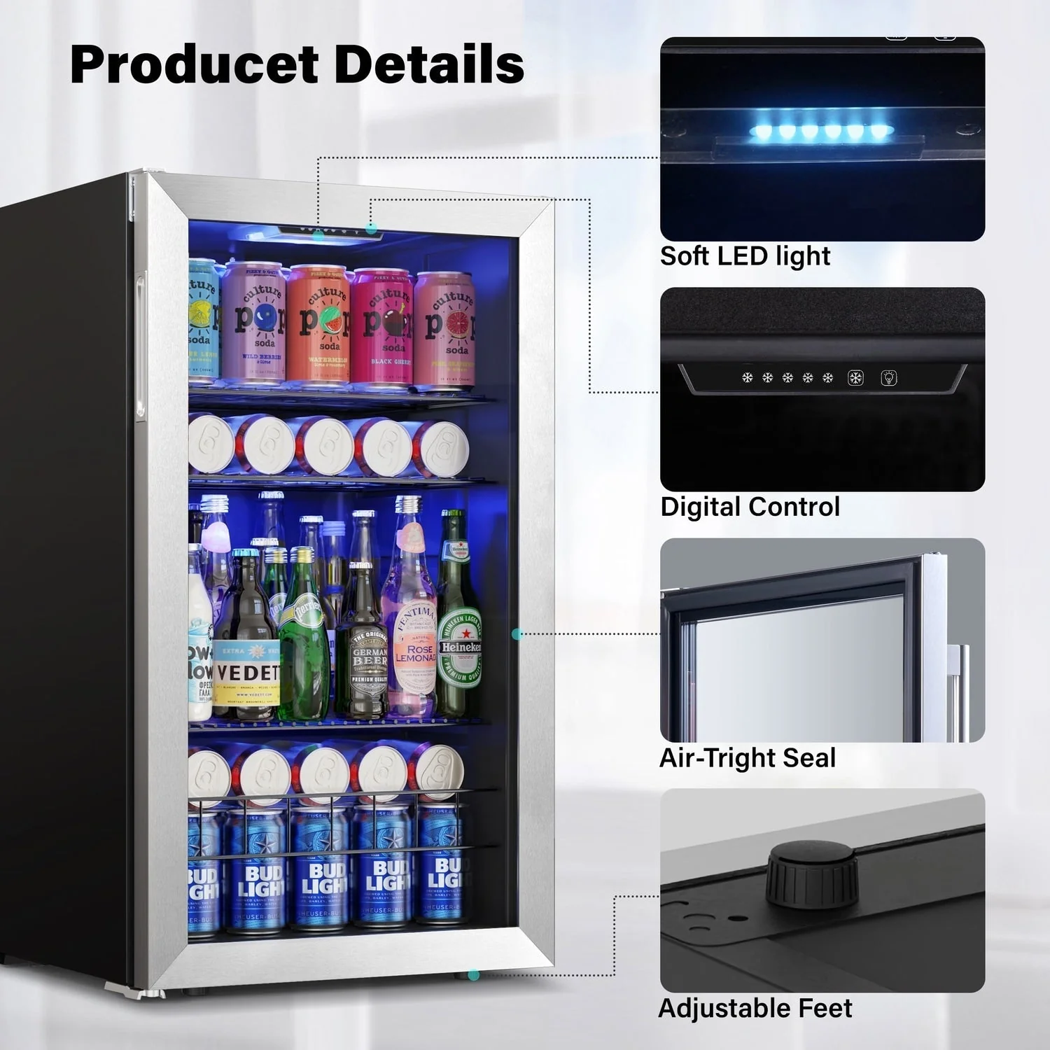 Yeego 19 Inch 140 Cans Single Zone Freestanding Beverage Cooler Refrigerator - 19 inch