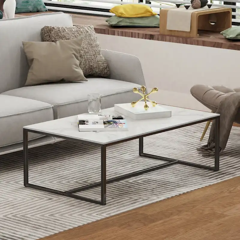 Frame Coffee Table Rectangular Cocktail Table Marble Metal Sofa Table