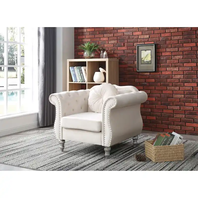 Green / Gray / Navy / Pink / Black / Burgundy / Ivory Velvet Club Chair with Nailhead Trim – Single