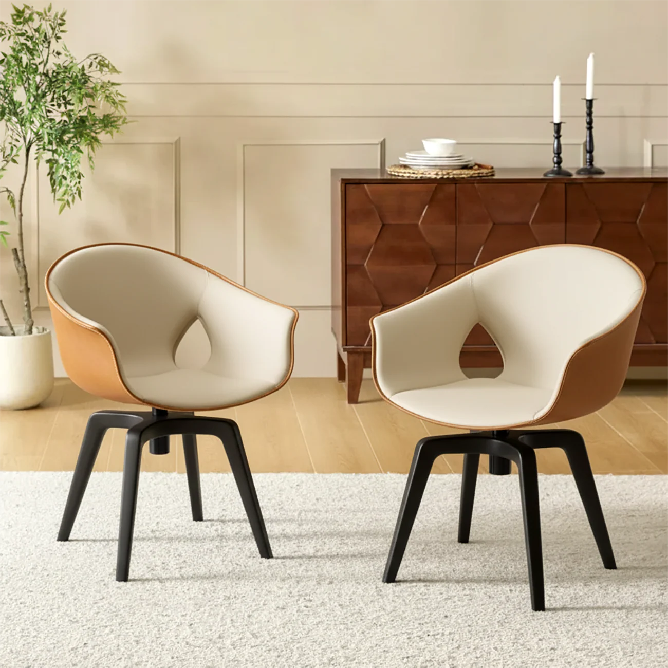 Mid-century Modern Swivel Dining Chairs Curved Low Back