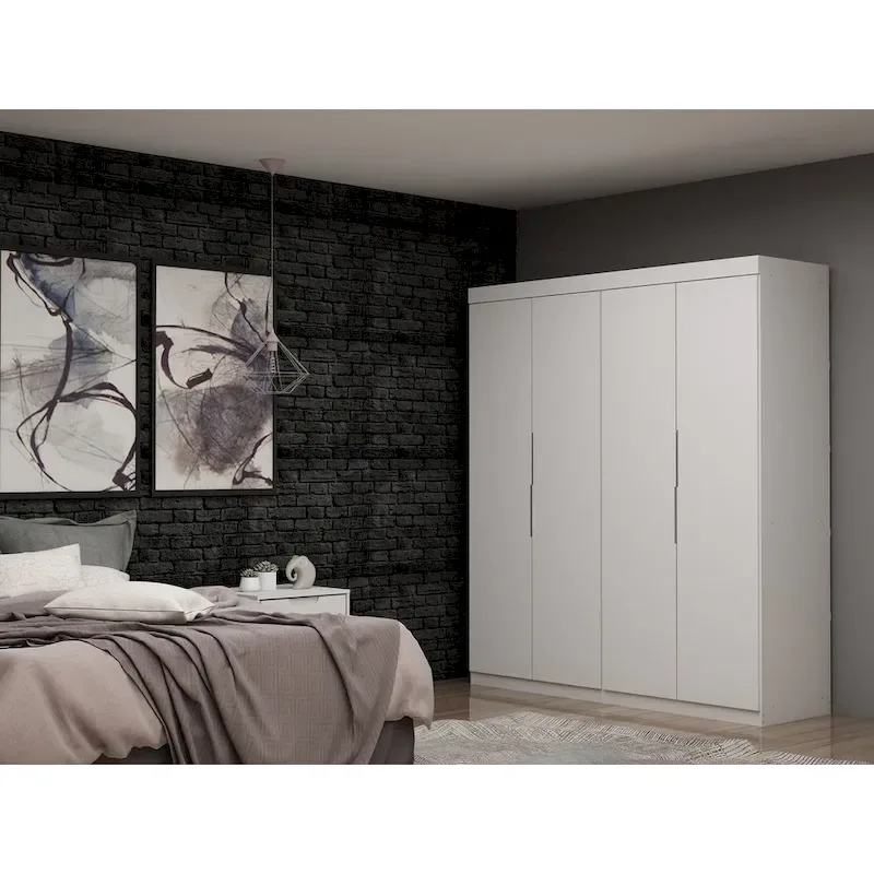 Brown / Midnight Blue / White 2-Section Freestanding Wardrobe Closet with 4 Drawers (2-Person)