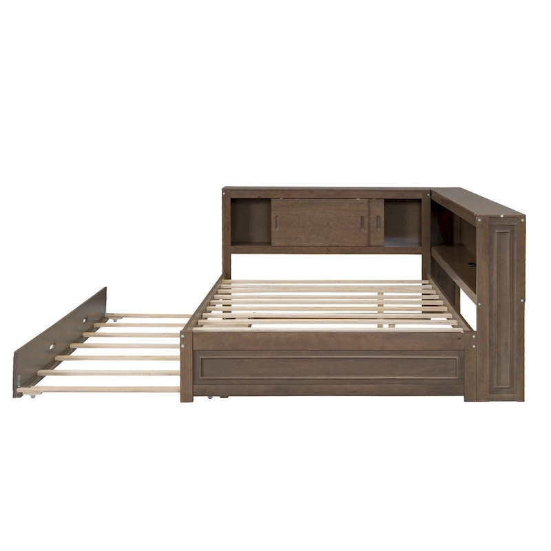 Full Daybed with Shelves, USB Charging, LED Lights & Twin Trundle