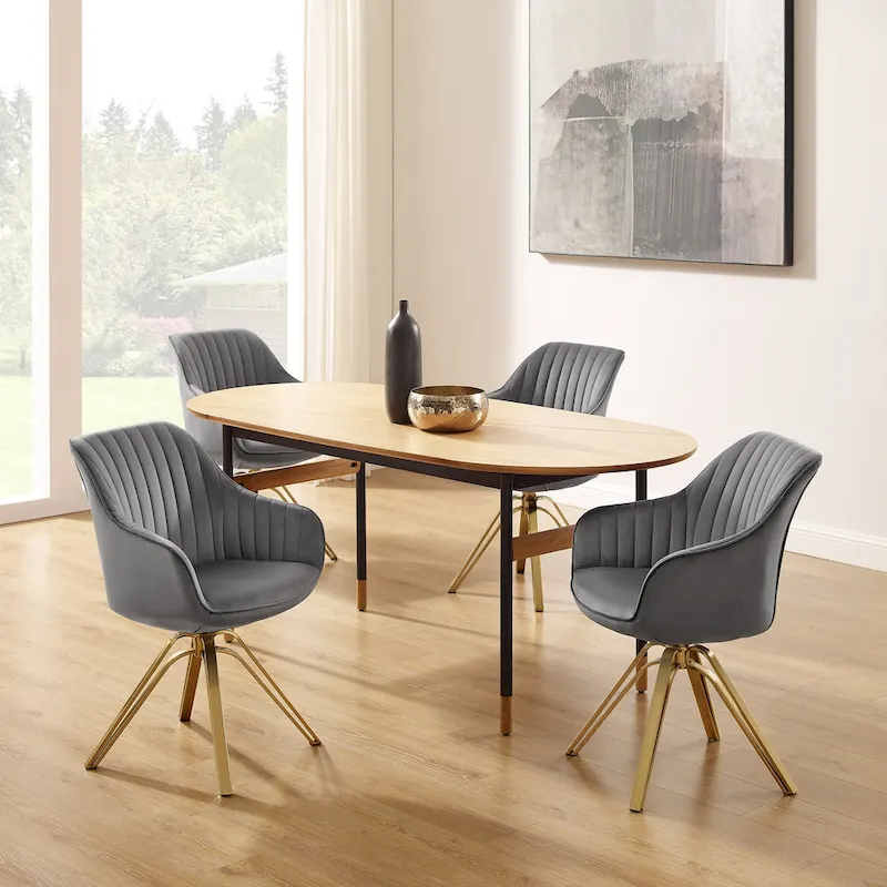 Art Leon Modern Velvet Swivel Chair with Golden Finish