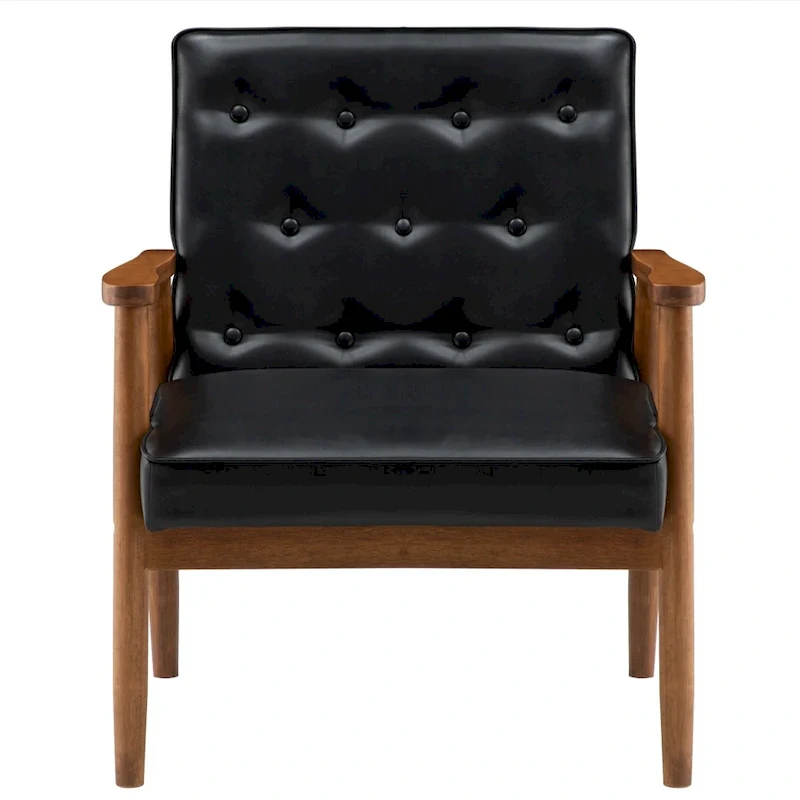Leather Black/Brown Mid-century Accent Chair