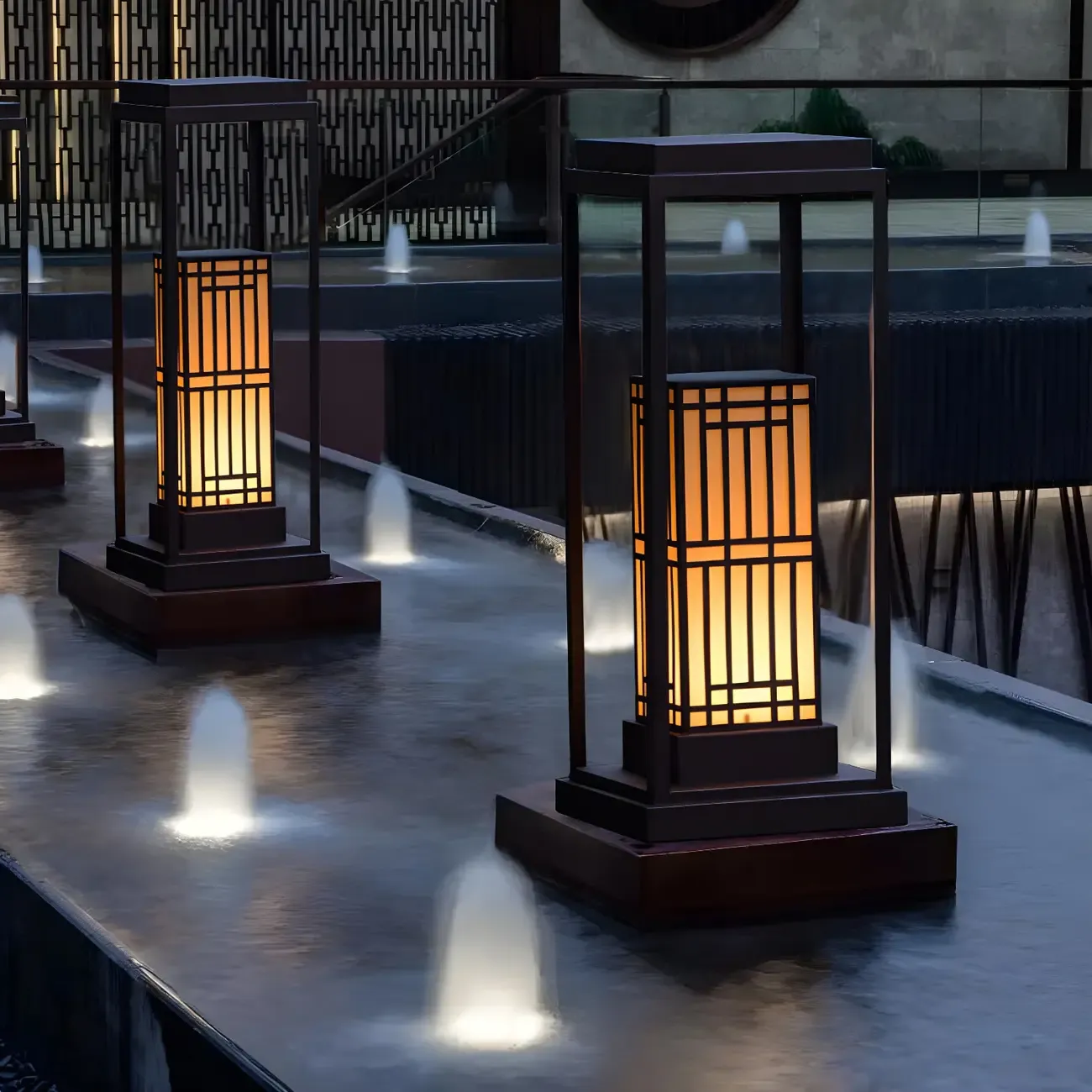 Oriental Retro Solar Rectangle Vertical Outdoor Post Lights