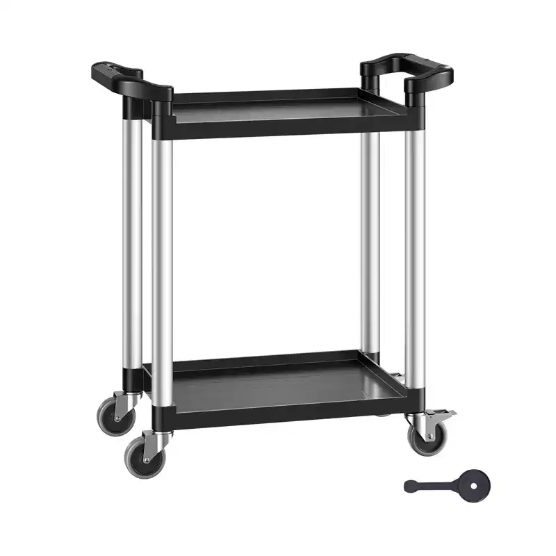 VEVOR Utility Cart, 300 lbs Load Capacity, 2-tier Utility Plastic Cart with 360 Swivel Wheels (2 with Brakes), 24.4 x 16.1in Food Service Cart,Black
