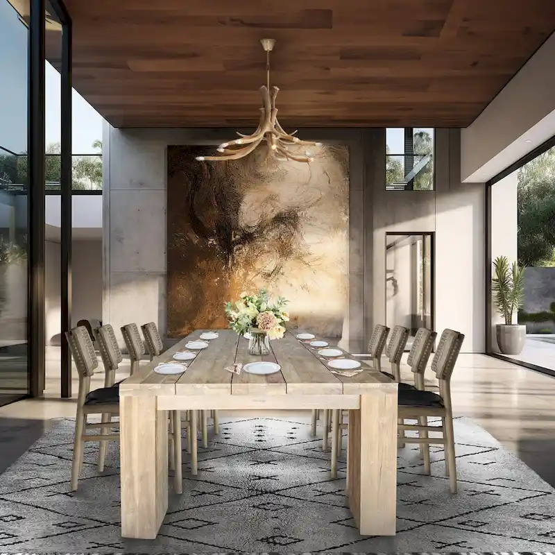 Reclaimed Teak Wood Rectangular Dining Table, Brown, Seats 6-8, 102 Inch