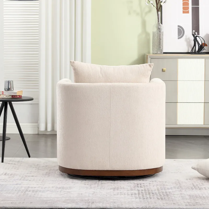 Chenille Swivel Barrel Chair with Sturdy Metal Base and Ergonomic Design