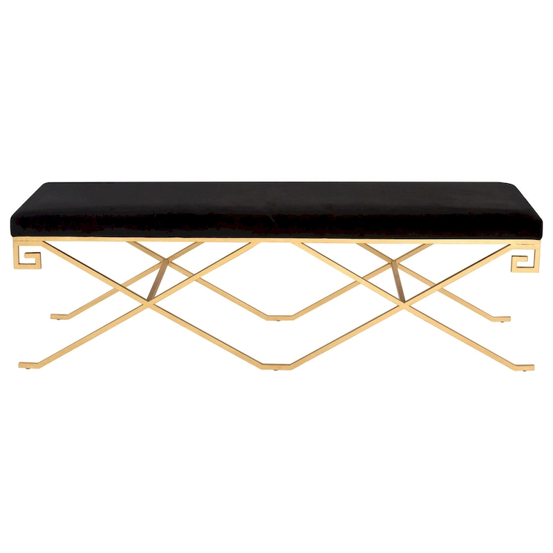 SAFAVIEH Couture Shaista Black Velvet/ Gold Leaf Glam Bench - 59Wx21Dx20H