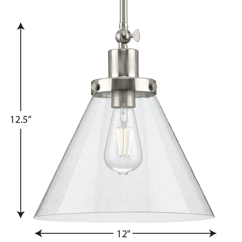 Hinton Collection 1-Light Seeded Glass Brushed Nickel Pendant Light - 12 in x 12 in x 12.5 in