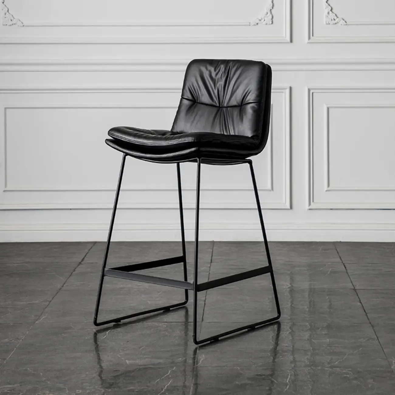 Modern Upholstered Low Back Metal Sled Bar Stools