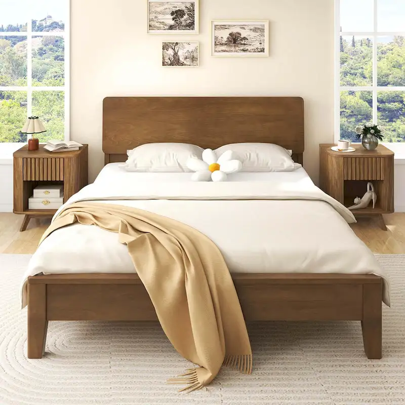 Costway 1/2 PCS Wood Nightstand with Drawer & Open Shelf Storage Home