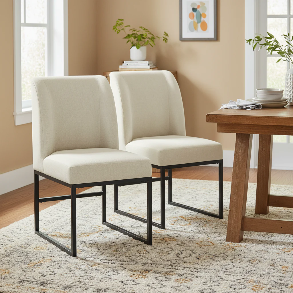 2pcs Modern Upholstered Dining Chairs With Metal legs, Beige - N/A
