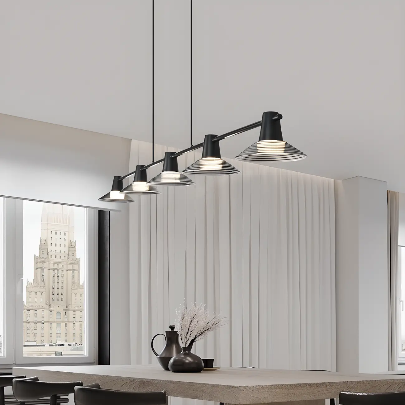 Modern Black Cone Glass 3-Light Island Light