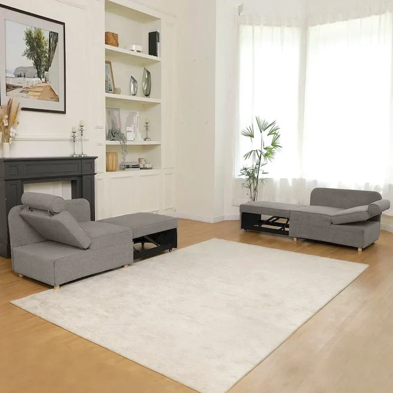 4 in 1 Multi-Function Folding Sofa Folding Bed Single Futon Couch Guest Bed with 2 Throw Pillows