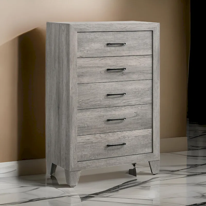 Isha 48 Inch 5 Drawer Tall Dresser Chest with Metal Handles, Driftwood Gray