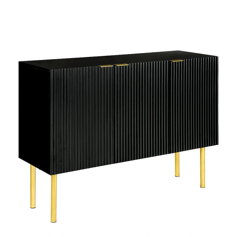 Black/White Pinstripe 3-Door Sideboard with Gold Legs - 47.2L x 16.5W x 36.6H