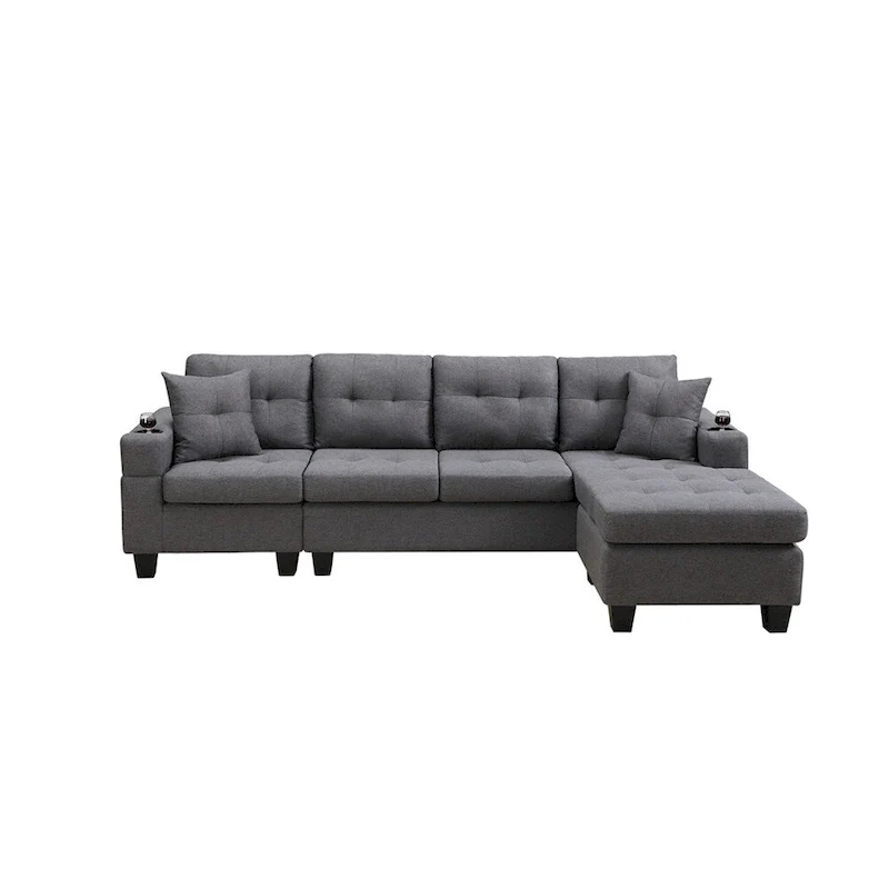 Sectional Sofa Living Room with L Shape Chaise Lounge and cup holder