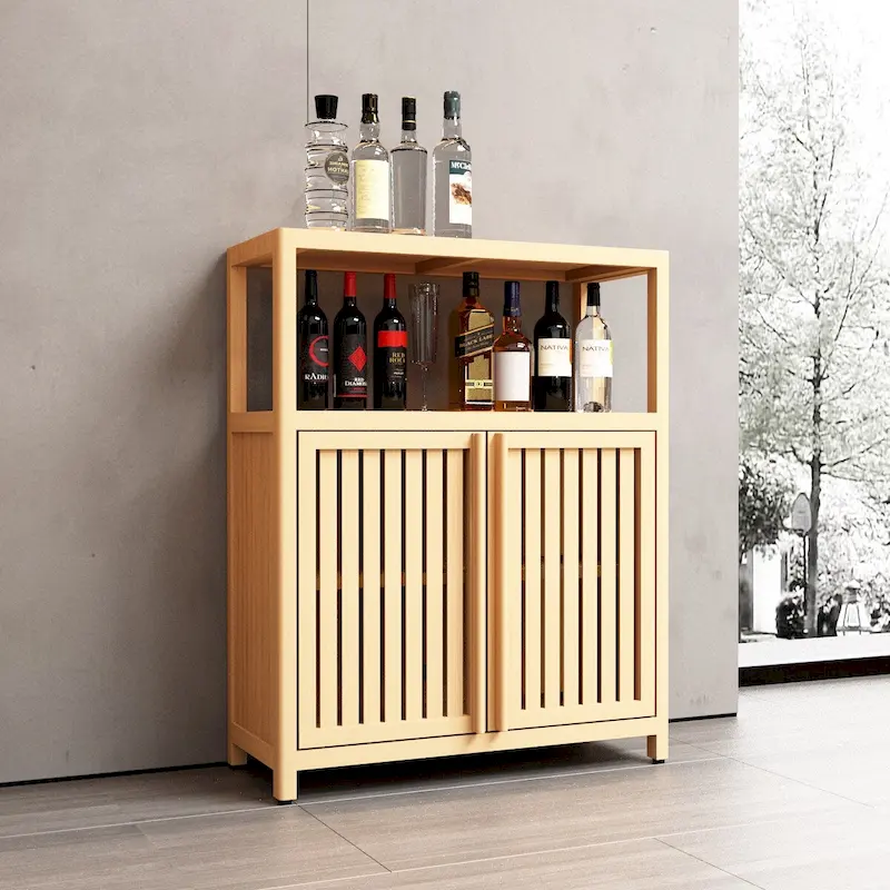 Natural Bamboo Floor Storage Cabinet with 2 Louvered Doors, 1-Person Assembly