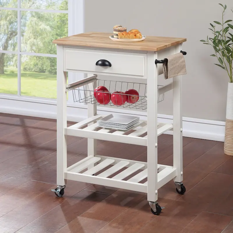 Rolling Kitchen Cart with Storage Shelves and Drawer