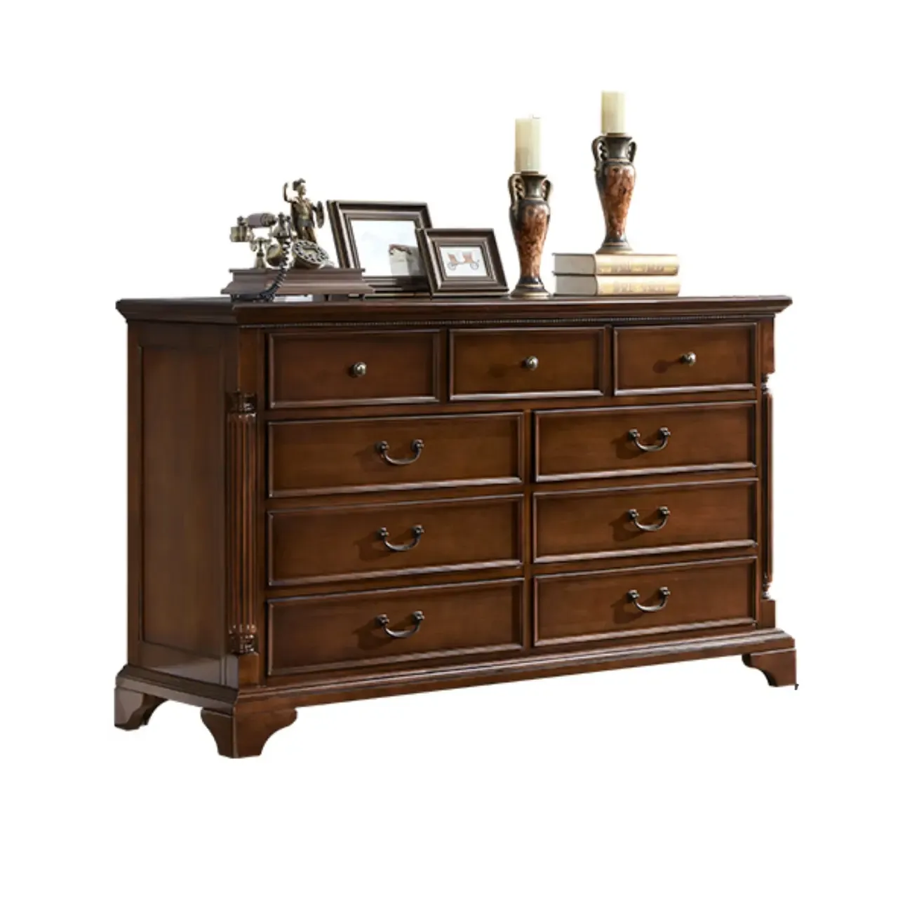 Classic Brown Wooden Double Dressers with 9-Drawers