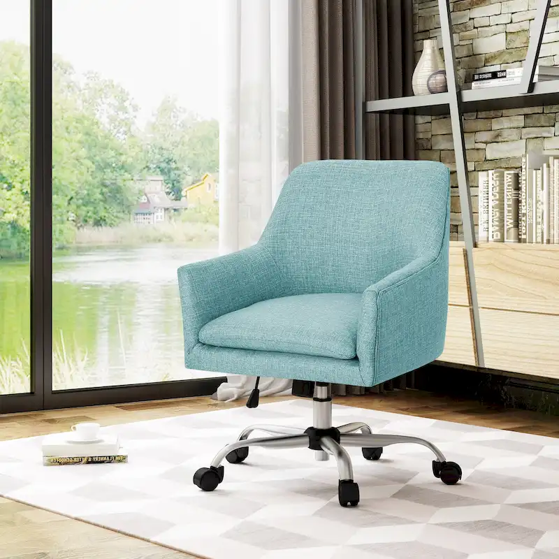 Mid-Century Modern Fabric Office Chair, Blue/Beige/Grey/Red, Single, Swivel with Chrome Base