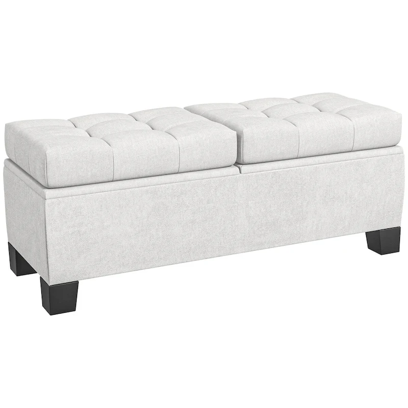 Storage Ottoman Bench, Upholstered End of Bed Bench with Steel Frame, Button Tufted Storage Bench with Safety Hinges