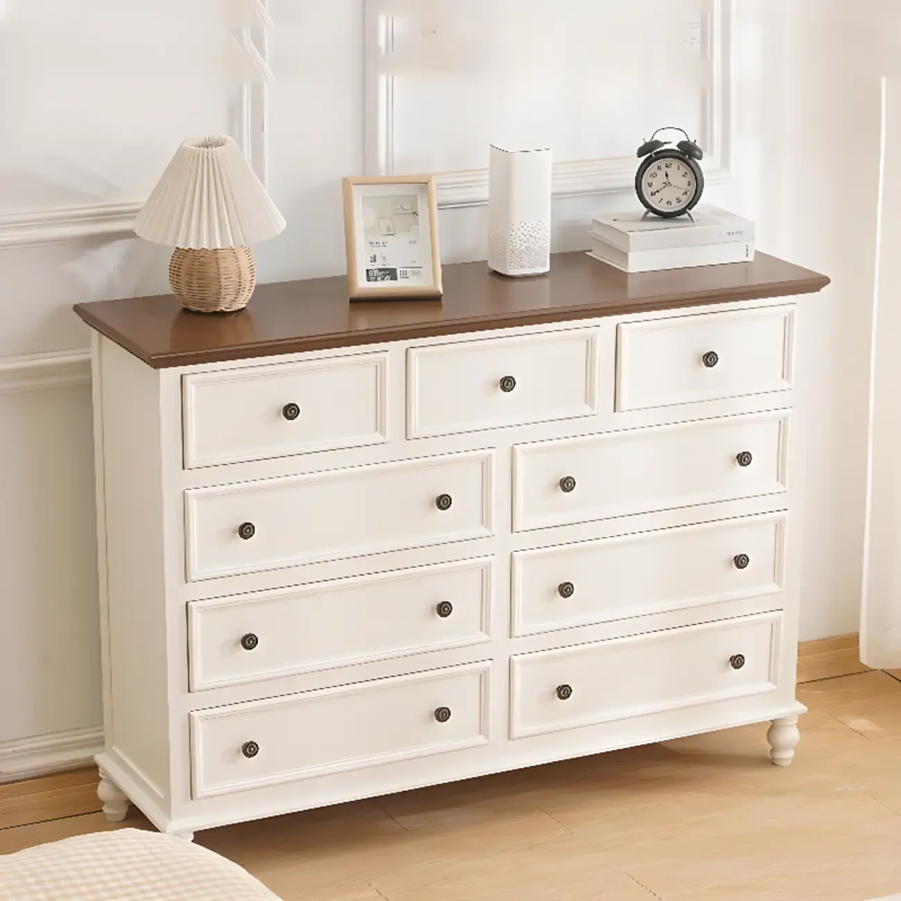 Stylish White Wooden Chest with 9-Drawers for Bedroom